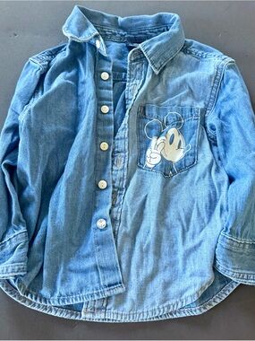 GAP Light Blue Denim Button-Down Shirt with Mickey Pocket